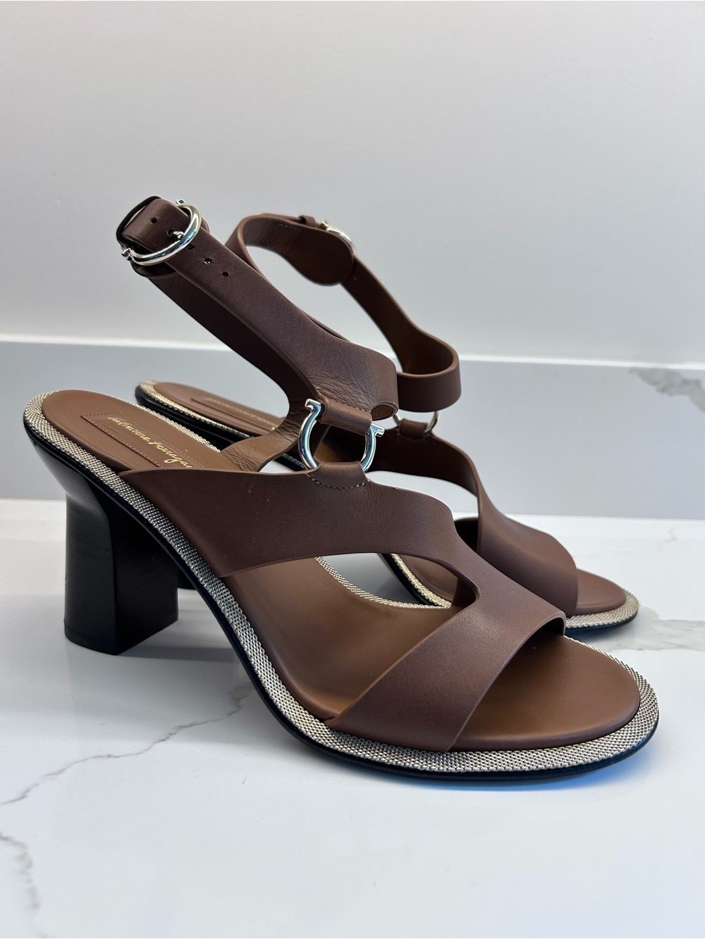 Salvatore Ferragamo Camel Leather Slingback Heels